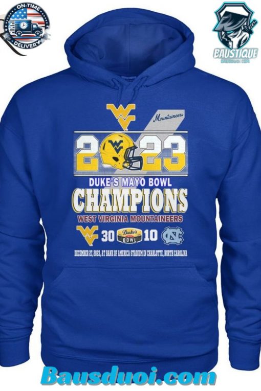 2023 Duke’s Mayo Bowl Champions West Virginia Mountaineers 30 – 10 North Carolina December 27, 2023 At Bank Of America Stadium In Charlotte, North Carolina T-Shirt