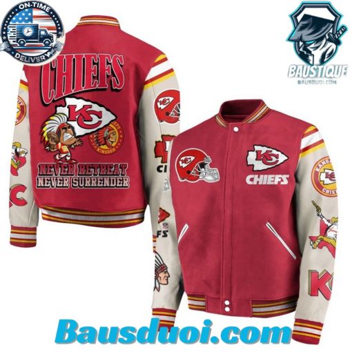 Chiefs Never Retreat Never Surrender Red Design Baseball Jacket