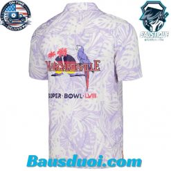 Margaritaville Super Bowl LVIII Sandwashed Monstera Print Party Hawaiian Shirt