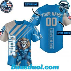 Personalized Lions Restore The Roar Nfl Blue Design Baseball Jersey