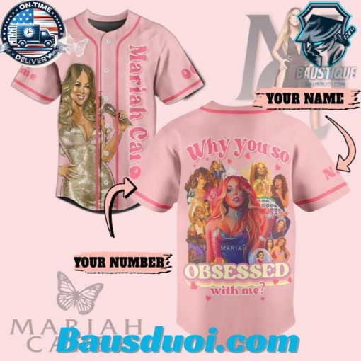 Personalized Mariah Carey Pink Portrait Design Baseball Jersey