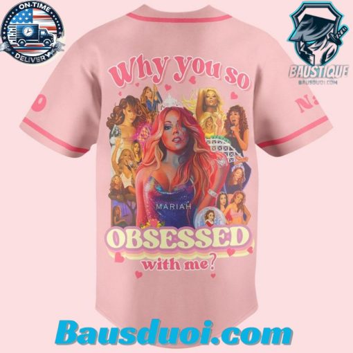 Personalized Mariah Carey Pink Portrait Design Baseball Jersey