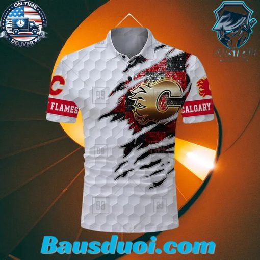 Golf Mix Calgary Flames CUSTOM Polo Shirt