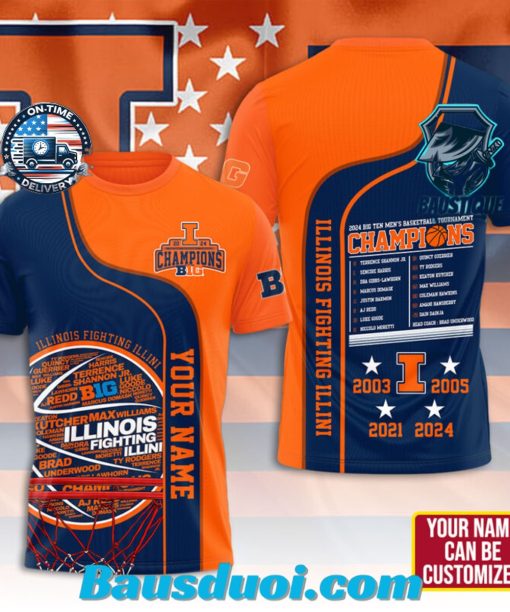 Personalized Illinois Fighting Illini Men’s Basketball 3D Apparels T-shirt 3D