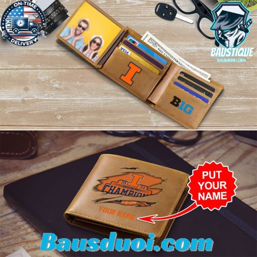 Illinois Fighting Illini BIG Mens Basketball Personalized Leather Men Wallet