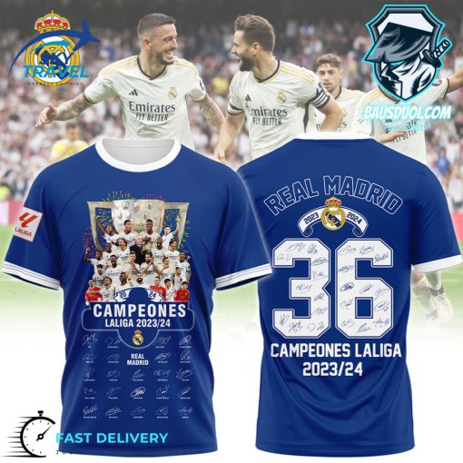 36 Campeones Laliga 2023 24 Real Madrid 3D Apparels TShirt