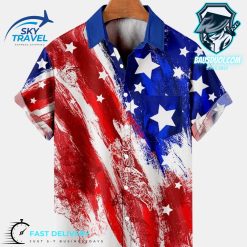 American Flag Chest Pocket Hawaiian Shirt