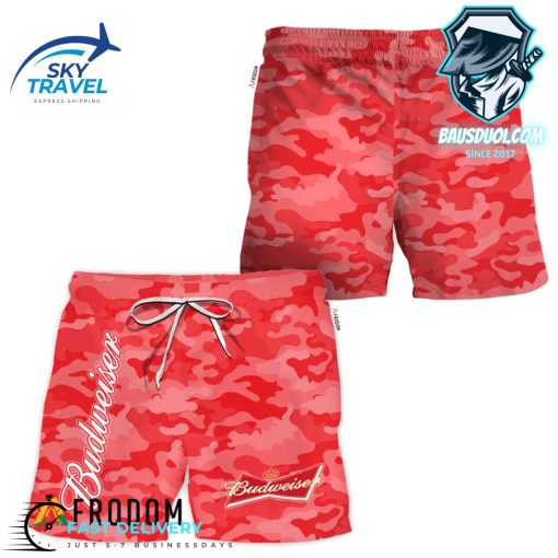 Budweiser Beer Red Camouflage Hawaiian Shorts