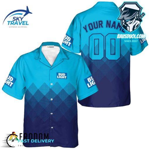 Personalized Bud Light Blue Halftone Hawaiian Shirt