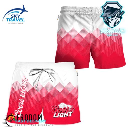 Personalized Coors Light White And Red Halftone Hawaiian Shorts