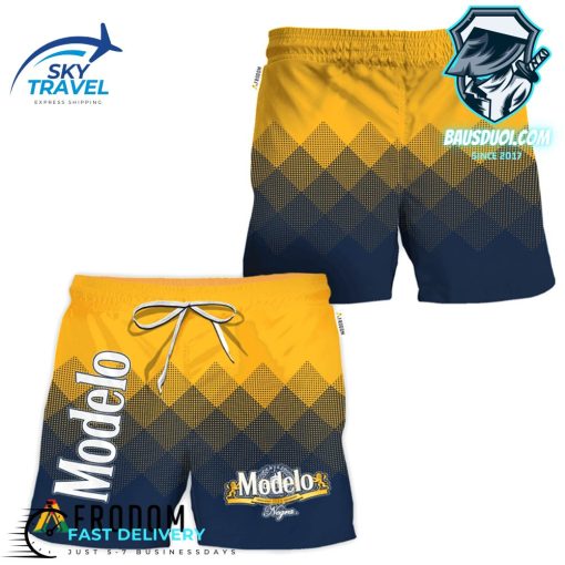 Personalized Modelo Negra Yellow And Blue Halftone Hawaiian Shorts