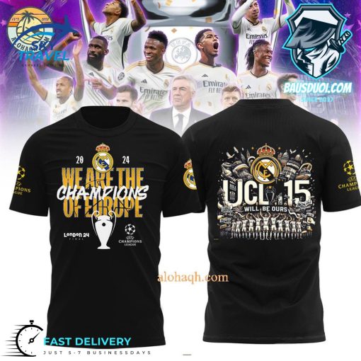 Real Madrid 2024 We Are The Champions Of Europe 15 Will Be Ours Black 3D TShirt