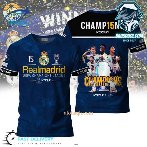 Real Madrid UCL 2024 Champions Blue 3D TShirt