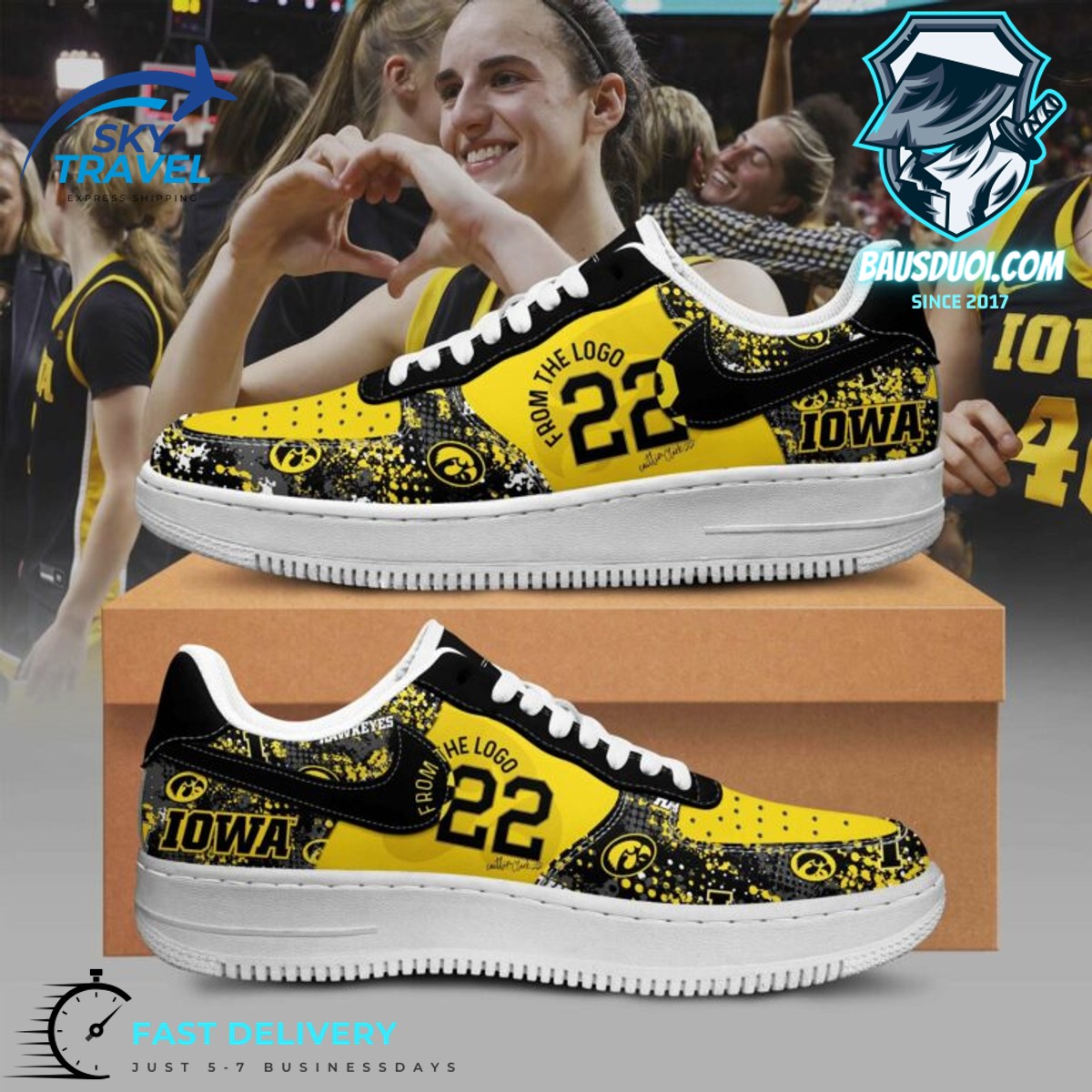 Caitlin Clark Iowa Hawkeyes Womens Basketball Air Force 1 Sneakers -  Bausduoi