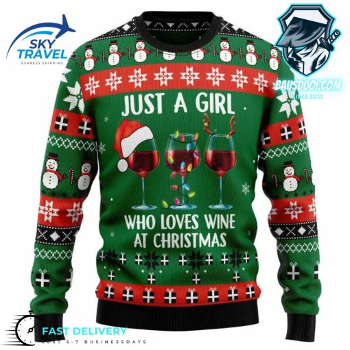 Just A Girl Love Wine Womens Ugly Christmas Sweater