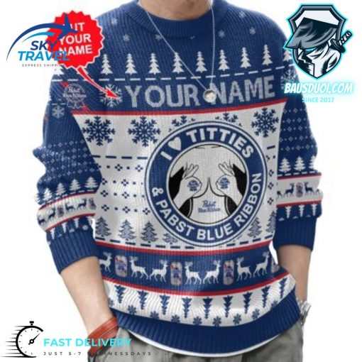 Custom Name Pabst Blue Ribbon Titties Funny Ugly Sweater